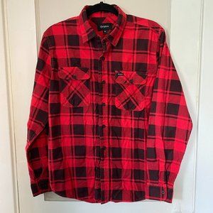 BRIXTON Men's Plaid Flannel Long Sleeved Button Down Shirt Red Black